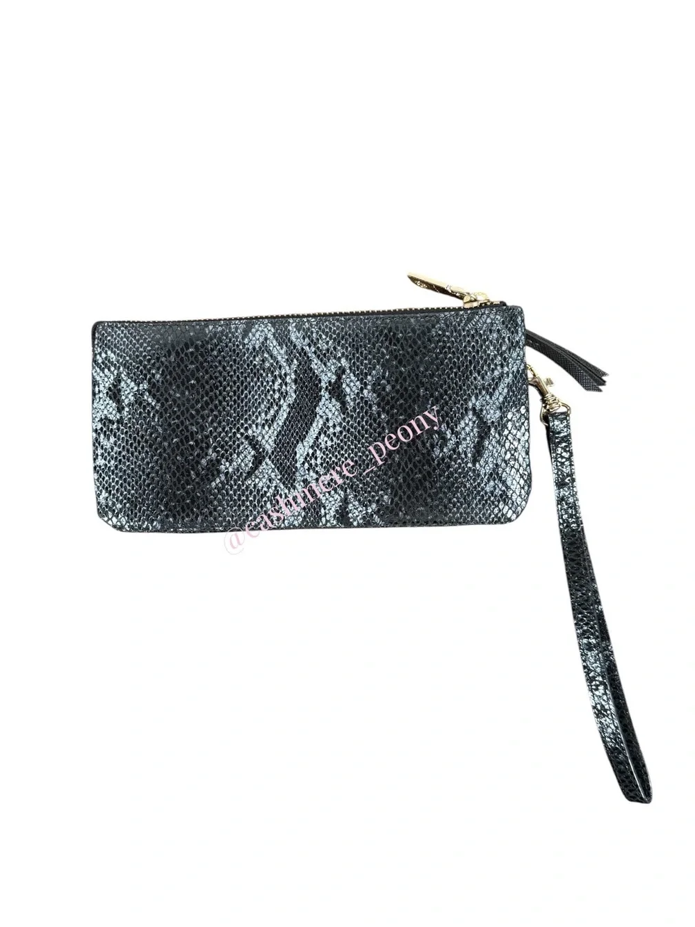 DKNY Black Snake-Print Wristlet Clutch Wallet with Gold Hardware